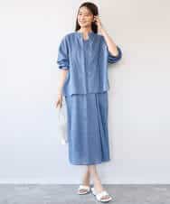 F1BHD65160 MK MICHEL KLEIN(小さいサイズ)(メゾン ドゥ サンク) 【小さいサイズ】[接触冷感/通気性/洗える]ラミーリネン混シャツブラウス ラベンダー