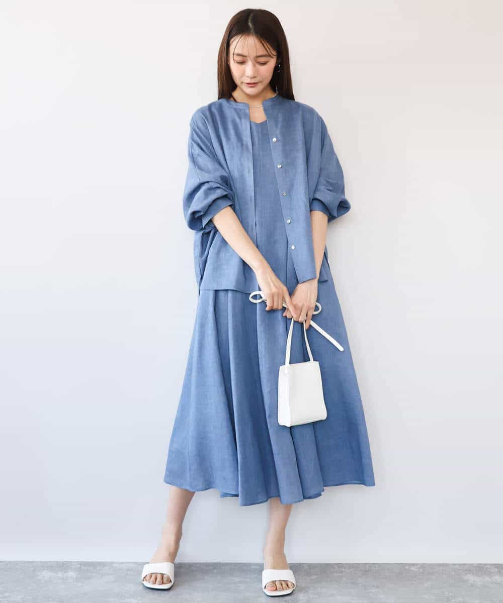 F1BHD65160 MK MICHEL KLEIN(小さいサイズ)(メゾン ドゥ サンク) 【小さいサイズ】[接触冷感/通気性/洗える]ラミーリネン混シャツブラウス ラベンダー