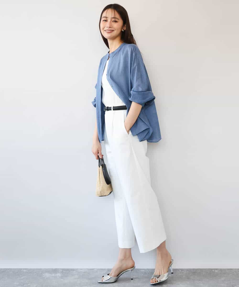 F1BHD65160 MK MICHEL KLEIN(小さいサイズ)(メゾン ドゥ サンク) 【小さいサイズ】[接触冷感/通気性/洗える]ラミーリネン混シャツブラウス ラベンダー