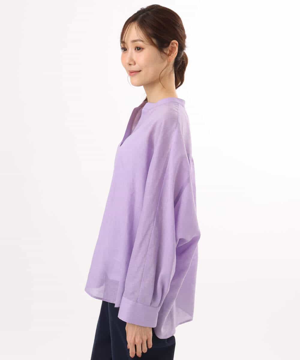 F1BHD65160 MK MICHEL KLEIN(小さいサイズ)(メゾン ドゥ サンク) 【小さいサイズ】[接触冷感/通気性/洗える]ラミーリネン混シャツブラウス ラベンダー
