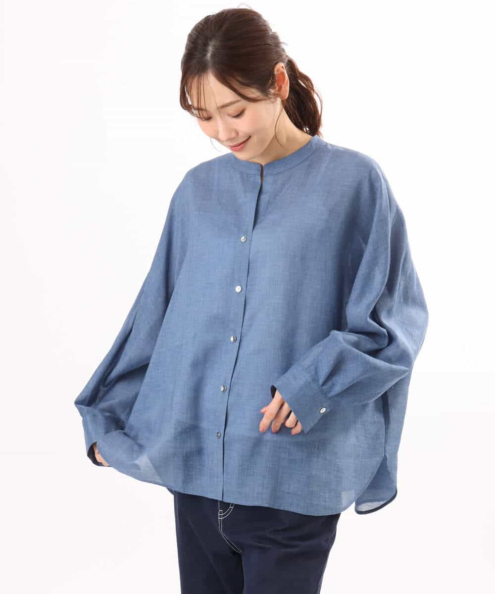 F1BHD65160 MK MICHEL KLEIN(小さいサイズ)(メゾン ドゥ サンク) 【小さいサイズ】[接触冷感/通気性/洗える]ラミーリネン混シャツブラウス ラベンダー