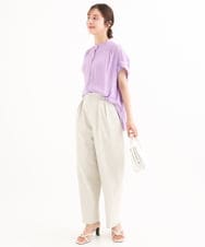 F1BHD67140 MK MICHEL KLEIN(小さいサイズ)(メゾン ドゥ サンク) 【小さいサイズ】[UVカット/接触冷感/洗える]バンドカラーサテンブラウス ラベンダー