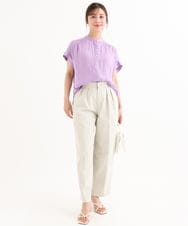 F1BHD67140 MK MICHEL KLEIN(小さいサイズ)(メゾン ドゥ サンク) 【小さいサイズ】[UVカット/接触冷感/洗える]バンドカラーサテンブラウス ラベンダー