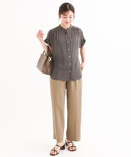 F1BHD67140 MK MICHEL KLEIN(小さいサイズ)(メゾン ドゥ サンク) 【小さいサイズ】[UVカット/接触冷感/洗える]バンドカラーサテンブラウス ラベンダー