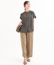 F1BHD67140 MK MICHEL KLEIN(小さいサイズ)(メゾン ドゥ サンク) 【小さいサイズ】[UVカット/接触冷感/洗える]バンドカラーサテンブラウス ラベンダー
