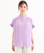 F1BHD67140 MK MICHEL KLEIN(小さいサイズ)(メゾン ドゥ サンク) 【小さいサイズ】[UVカット/接触冷感/洗える]バンドカラーサテンブラウス ラベンダー