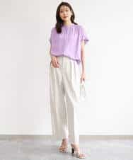 F1BHD67140 MK MICHEL KLEIN(小さいサイズ)(メゾン ドゥ サンク) 【小さいサイズ】[UVカット/接触冷感/洗える]バンドカラーサテンブラウス ダークグレー