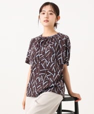 F1BHD68140 MK MICHEL KLEIN(小さいサイズ)(メゾン ドゥ サンク) 【小さいサイズ】[接触冷感/洗える]アートプリントブラウス ブラウン