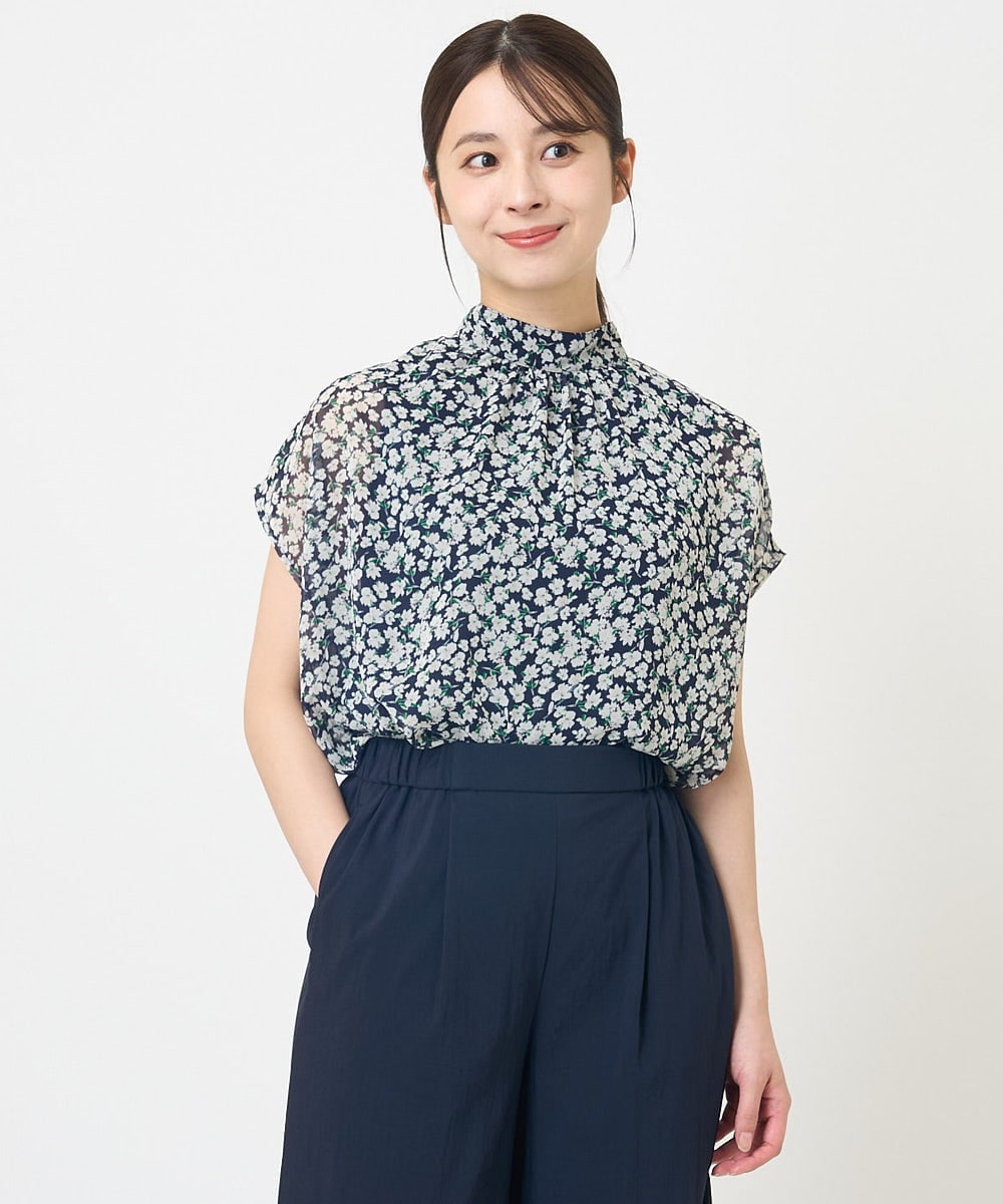 F1BHV01130 MK MICHEL KLEIN(小さいサイズ)(メゾン ドゥ サンク) 【小さいサイズ】小花柄シフォンブラウス/2way/洗える イエロー