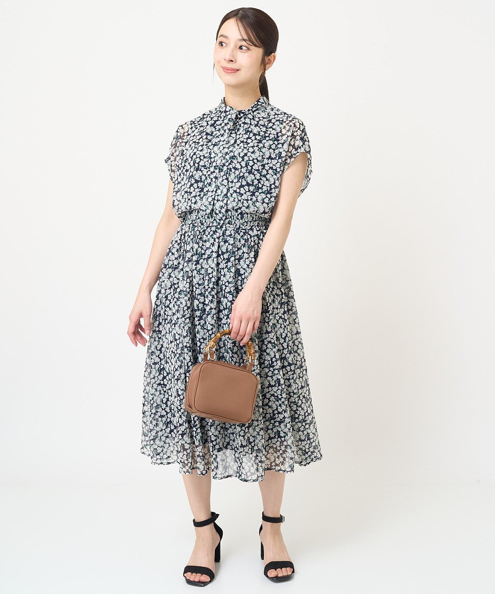 F1BHV01130 MK MICHEL KLEIN(小さいサイズ)(メゾン ドゥ サンク) 【小さいサイズ】小花柄シフォンブラウス/2way/洗える イエロー