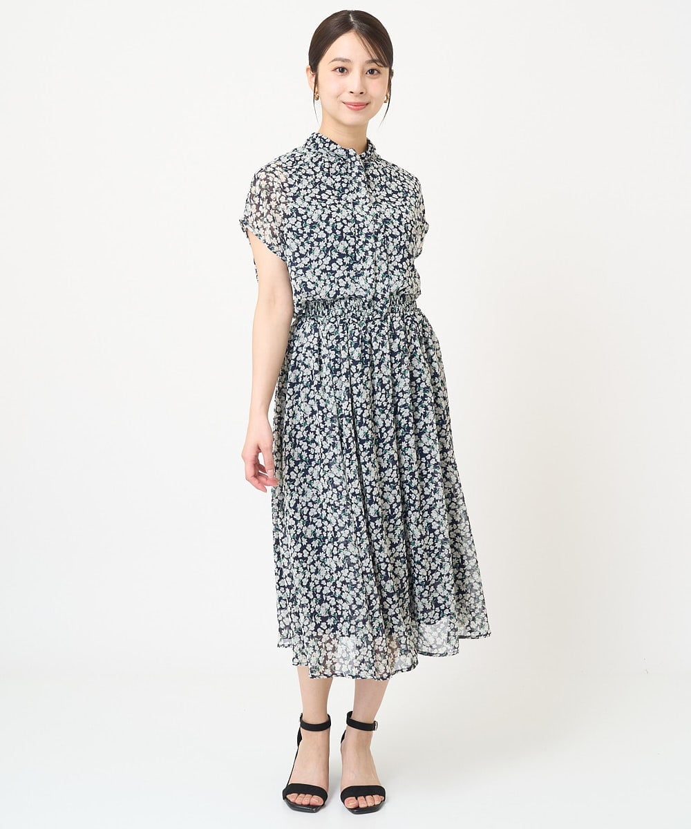 F1BHV01130 MK MICHEL KLEIN(小さいサイズ)(メゾン ドゥ サンク) 【小さいサイズ】小花柄シフォンブラウス/2way/洗える イエロー