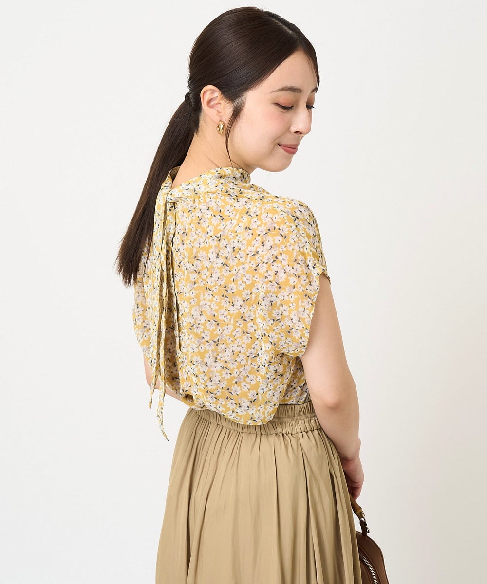 F1BHV01130 MK MICHEL KLEIN(小さいサイズ)(メゾン ドゥ サンク) 【小さいサイズ】小花柄シフォンブラウス/2way/洗える イエロー