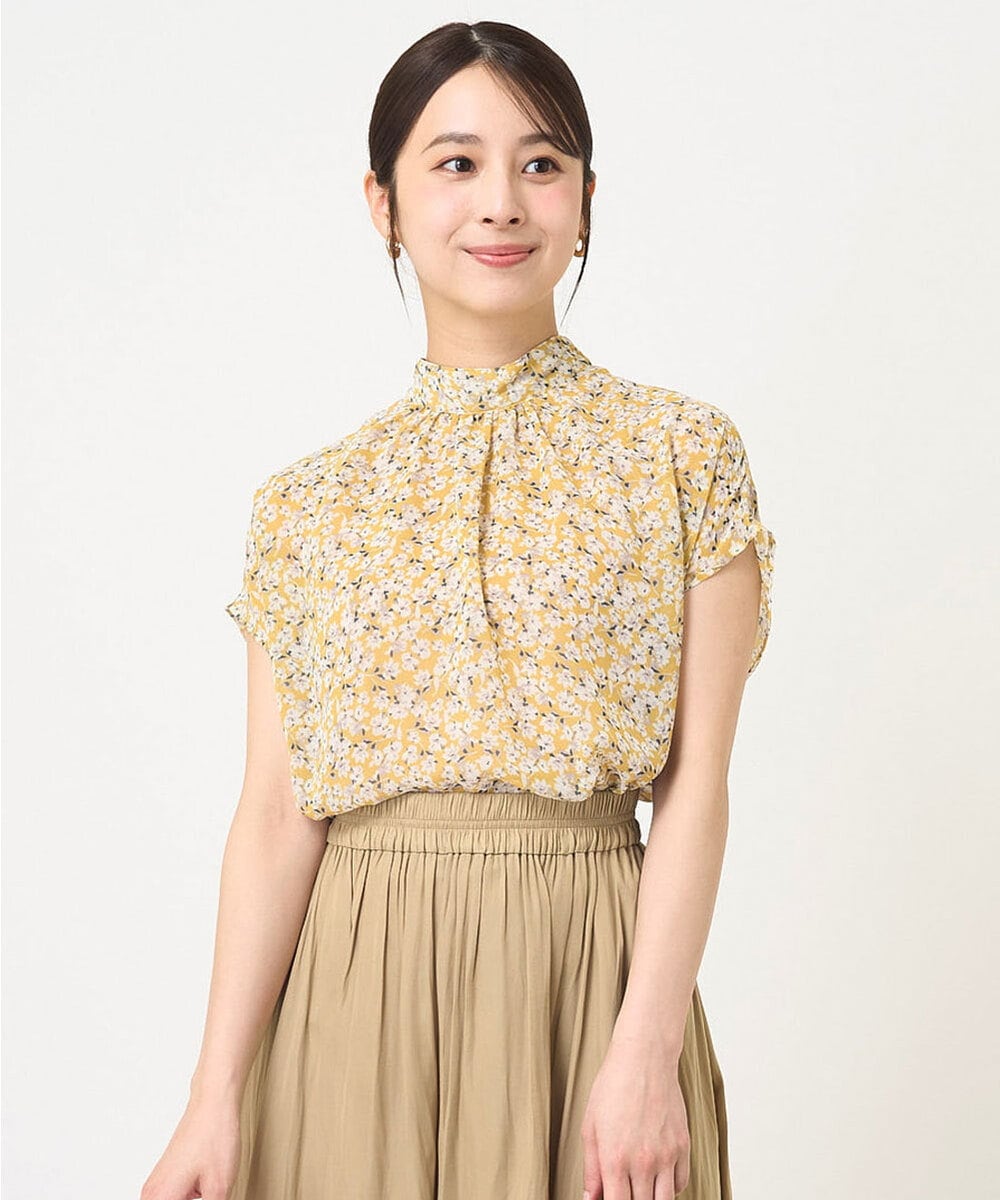 F1BHV01130 MK MICHEL KLEIN(小さいサイズ)(メゾン ドゥ サンク) 【小さいサイズ】小花柄シフォンブラウス/2way/洗える イエロー