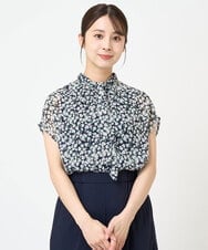 F1BHV01130 MK MICHEL KLEIN(小さいサイズ)(メゾン ドゥ サンク) 【小さいサイズ】小花柄シフォンブラウス/2way/洗える イエロー