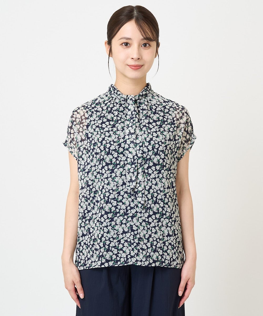 F1BHV01130 MK MICHEL KLEIN(小さいサイズ)(メゾン ドゥ サンク) 【小さいサイズ】小花柄シフォンブラウス/2way/洗える イエロー
