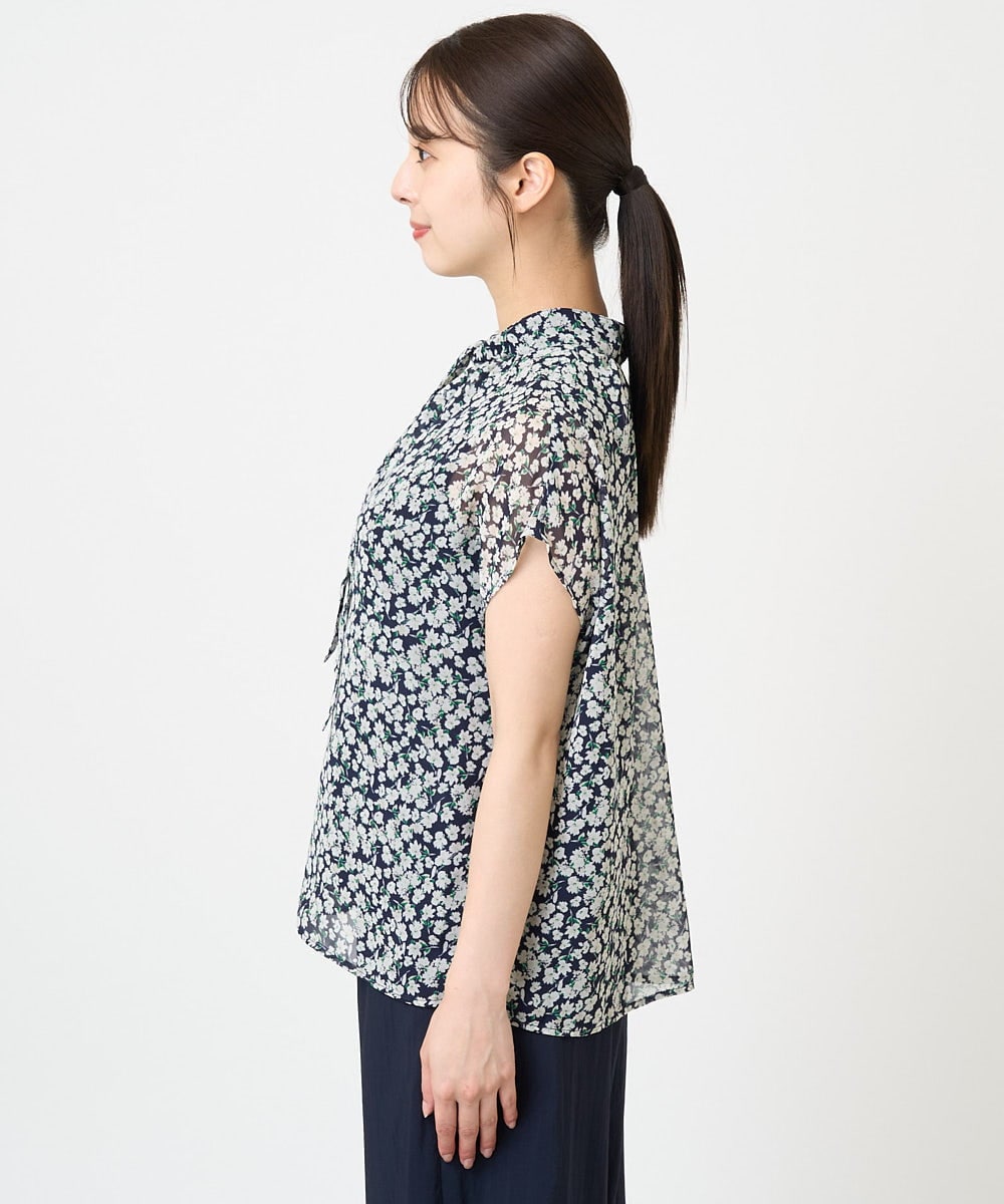 F1BHV01130 MK MICHEL KLEIN(小さいサイズ)(メゾン ドゥ サンク) 【小さいサイズ】小花柄シフォンブラウス/2way/洗える イエロー