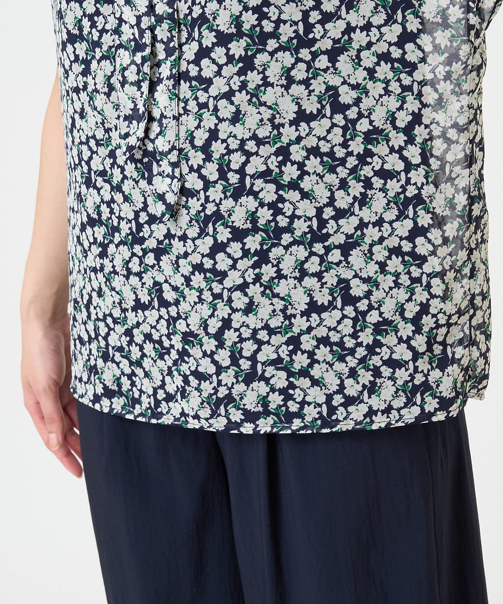 F1BHV01130 MK MICHEL KLEIN(小さいサイズ)(メゾン ドゥ サンク) 【小さいサイズ】小花柄シフォンブラウス/2way/洗える イエロー