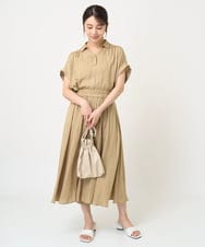 F1BHV04130 MK MICHEL KLEIN(小さいサイズ)(メゾン ドゥ サンク) 【小さいサイズ】メタル釦デザイン サテン地ブラウス/接触冷感/洗える ピンク