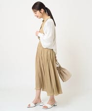 F1BHV04130 MK MICHEL KLEIN(小さいサイズ)(メゾン ドゥ サンク) 【小さいサイズ】メタル釦デザイン サテン地ブラウス/接触冷感/洗える ピンク