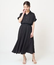 F1BHV04130 MK MICHEL KLEIN(小さいサイズ)(メゾン ドゥ サンク) 【小さいサイズ】メタル釦デザイン サテン地ブラウス/接触冷感/洗える ピンク