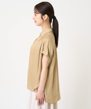 F1BHV04130 MK MICHEL KLEIN(小さいサイズ)(メゾン ドゥ サンク) 【小さいサイズ】メタル釦デザイン サテン地ブラウス/接触冷感/洗える ピンク