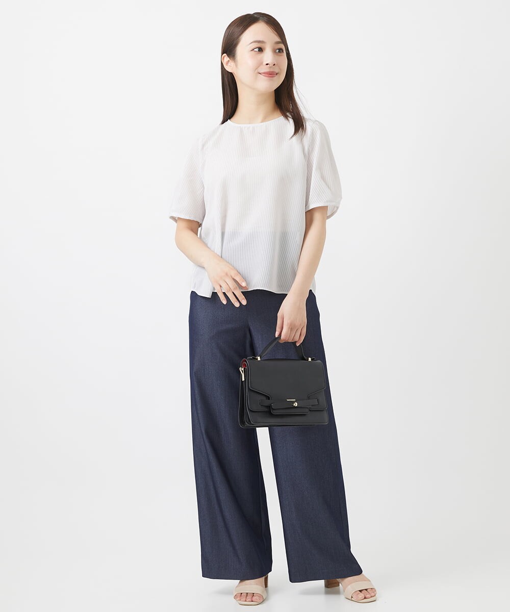 F1BHV18130 MK MICHEL KLEIN(小さいサイズ)(メゾン ドゥ サンク) 【小さいサイズ】ピンストライプ柄シアーブラウス/洗える ラベンダー