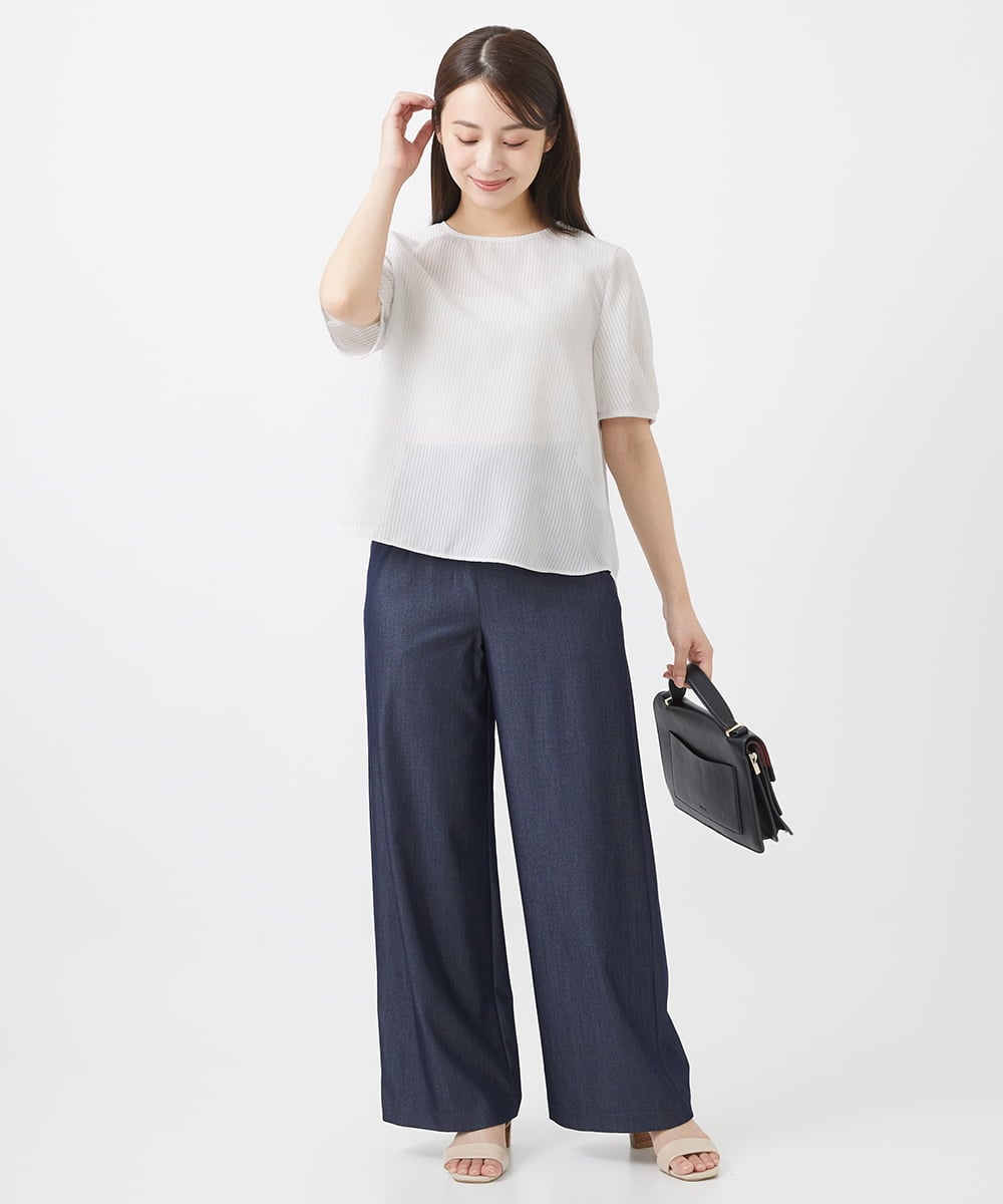 F1BHV18130 MK MICHEL KLEIN(小さいサイズ)(メゾン ドゥ サンク) 【小さいサイズ】ピンストライプ柄シアーブラウス/洗える ラベンダー