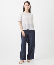 F1BHV18130 MK MICHEL KLEIN(小さいサイズ)(メゾン ドゥ サンク) 【小さいサイズ】ピンストライプ柄シアーブラウス/洗える ラベンダー