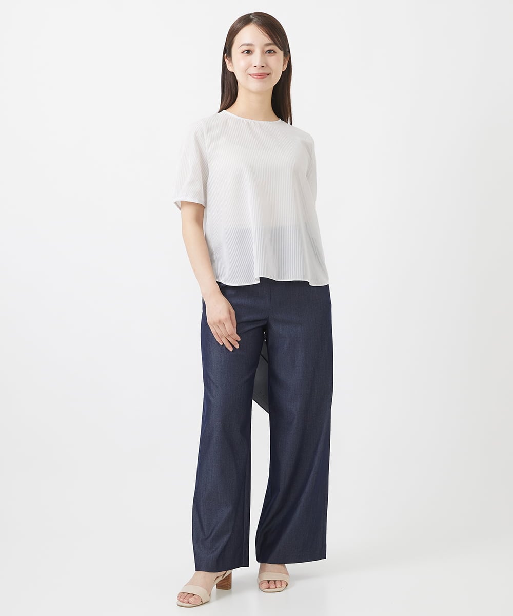 F1BHV18130 MK MICHEL KLEIN(小さいサイズ)(メゾン ドゥ サンク) 【小さいサイズ】ピンストライプ柄シアーブラウス/洗える ラベンダー