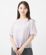 F1BHV18130 MK MICHEL KLEIN(小さいサイズ)(メゾン ドゥ サンク) 【小さいサイズ】ピンストライプ柄シアーブラウス/洗える ラベンダー