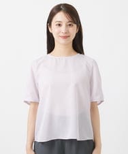 F1BHV18130 MK MICHEL KLEIN(小さいサイズ)(メゾン ドゥ サンク) 【小さいサイズ】ピンストライプ柄シアーブラウス/洗える ラベンダー