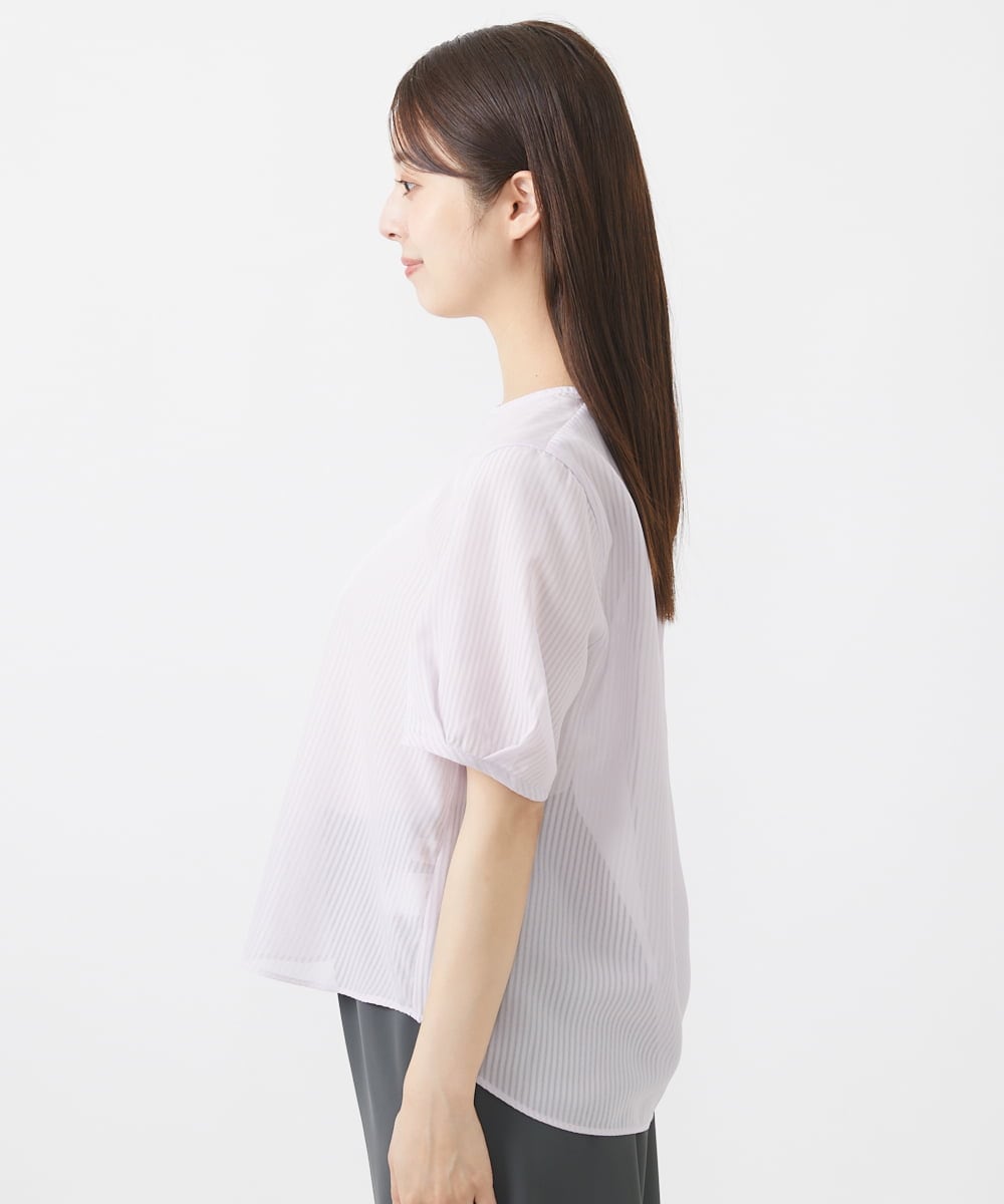 F1BHV18130 MK MICHEL KLEIN(小さいサイズ)(メゾン ドゥ サンク) 【小さいサイズ】ピンストライプ柄シアーブラウス/洗える ラベンダー