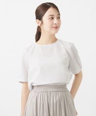 F1BHV18130 MK MICHEL KLEIN(小さいサイズ)(メゾン ドゥ サンク) 【小さいサイズ】ピンストライプ柄シアーブラウス/洗える ライトグレー