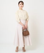 F1BHV66130 MK MICHEL KLEIN(小さいサイズ)(メゾン ドゥ サンク) 【小さいサイズ】コットンストライプバンドカラーシャツブラウス/洗える グリーン