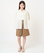F1BHV66130 MK MICHEL KLEIN(小さいサイズ)(メゾン ドゥ サンク) 【小さいサイズ】コットンストライプバンドカラーシャツブラウス/洗える グリーン