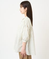 F1BHV66130 MK MICHEL KLEIN(小さいサイズ)(メゾン ドゥ サンク) 【小さいサイズ】コットンストライプバンドカラーシャツブラウス/洗える グリーン