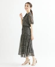 F1BIS04130 MK MICHEL KLEIN(小さいサイズ)(メゾン ドゥ サンク) 【小さいサイズ】リボンタイ付きボタニカル柄シフォンブラウス/洗える ブラウン