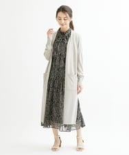 F1BIS04130 MK MICHEL KLEIN(小さいサイズ)(メゾン ドゥ サンク) 【小さいサイズ】リボンタイ付きボタニカル柄シフォンブラウス/洗える ブラウン