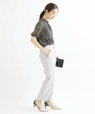 F1BIS04130 MK MICHEL KLEIN(小さいサイズ)(メゾン ドゥ サンク) 【小さいサイズ】リボンタイ付きボタニカル柄シフォンブラウス/洗える ブラウン