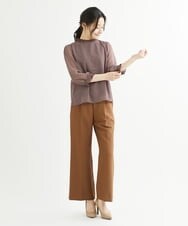 F1BIS05130 MK MICHEL KLEIN(小さいサイズ)(メゾン ドゥ サンク) 【小さいサイズ】シャーリングデザイン幾何柄プリントブラウス/洗える ワイン