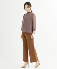 F1BIS05130 MK MICHEL KLEIN(小さいサイズ)(メゾン ドゥ サンク) 【小さいサイズ】シャーリングデザイン幾何柄プリントブラウス/洗える ワイン
