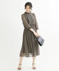 F1BIS05130 MK MICHEL KLEIN(小さいサイズ)(メゾン ドゥ サンク) 【小さいサイズ】シャーリングデザイン幾何柄プリントブラウス/洗える ワイン