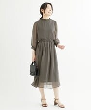 F1BIS05130 MK MICHEL KLEIN(小さいサイズ)(メゾン ドゥ サンク) 【小さいサイズ】シャーリングデザイン幾何柄プリントブラウス/洗える ワイン