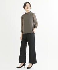 F1BIS05130 MK MICHEL KLEIN(小さいサイズ)(メゾン ドゥ サンク) 【小さいサイズ】シャーリングデザイン幾何柄プリントブラウス/洗える ワイン