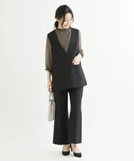 F1BIS05130 MK MICHEL KLEIN(小さいサイズ)(メゾン ドゥ サンク) 【小さいサイズ】シャーリングデザイン幾何柄プリントブラウス/洗える ワイン
