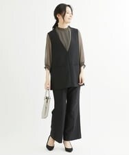 F1BIS05130 MK MICHEL KLEIN(小さいサイズ)(メゾン ドゥ サンク) 【小さいサイズ】シャーリングデザイン幾何柄プリントブラウス/洗える ワイン