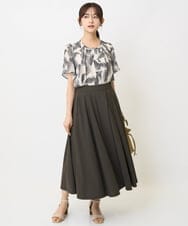 F1BJA08140 MK MICHEL KLEIN(小さいサイズ)(メゾン ドゥ サンク) 【小さいサイズ】リーフ柄シフォンブラウス/洗える/セットアップ対応 アイボリー