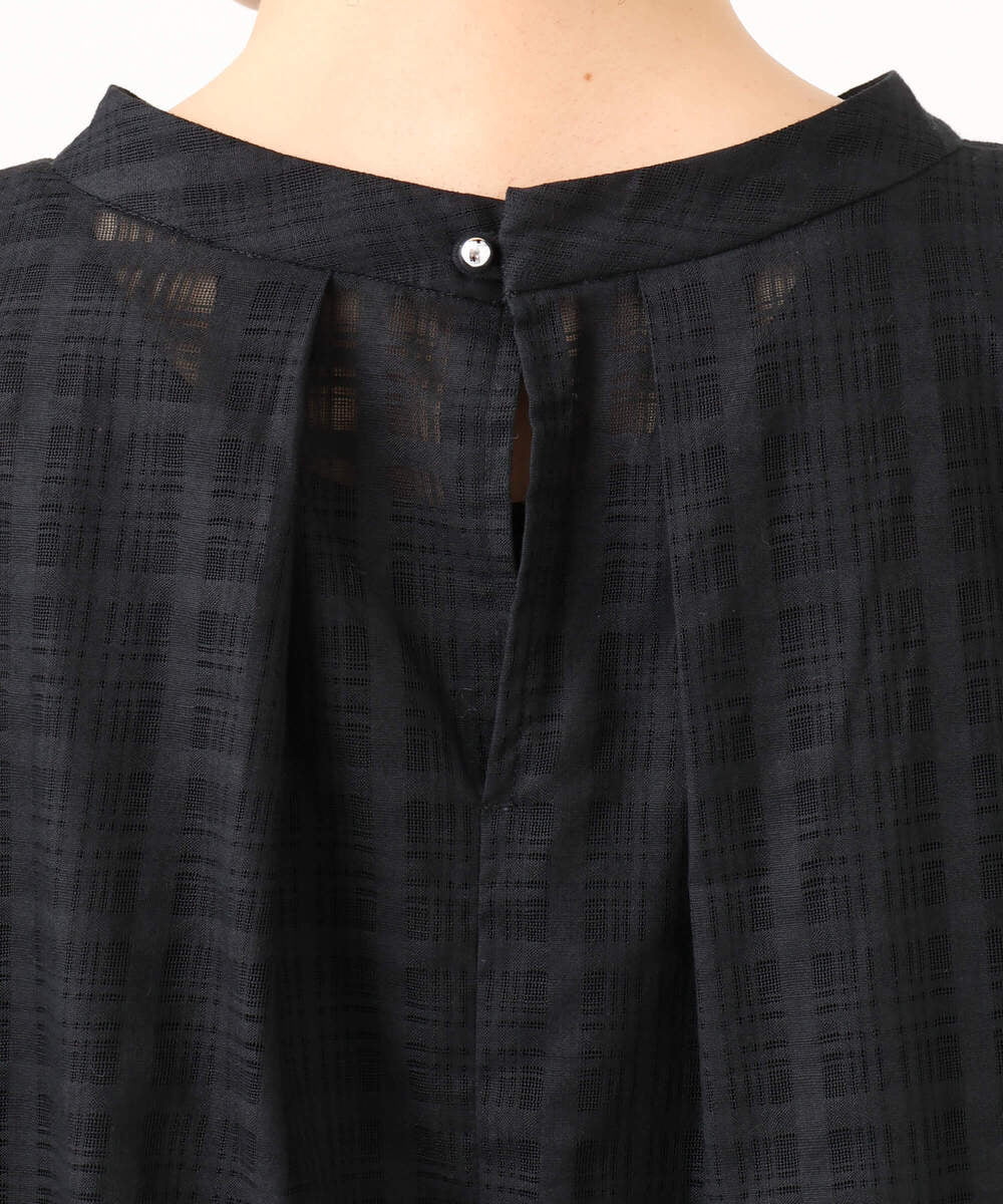 F1BJD33160 MK MICHEL KLEIN(小さいサイズ)(メゾン ドゥ サンク) 【小さいサイズ】[洗える]シアーチェックタックスリーブブラウス ブラック