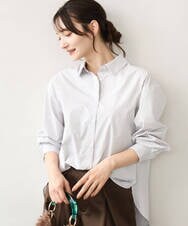 F1BJE27140 MK MICHEL KLEIN(小さいサイズ)(メゾン ドゥ サンク) 【小さいサイズ】[防シワ/洗える]コットン混ベーシックシャツ（ストライプ） ライトグレー
