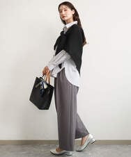 F1BJE27140 MK MICHEL KLEIN(小さいサイズ)(メゾン ドゥ サンク) 【小さいサイズ】[防シワ/洗える]コットン混ベーシックシャツ（ストライプ） ライトグレー